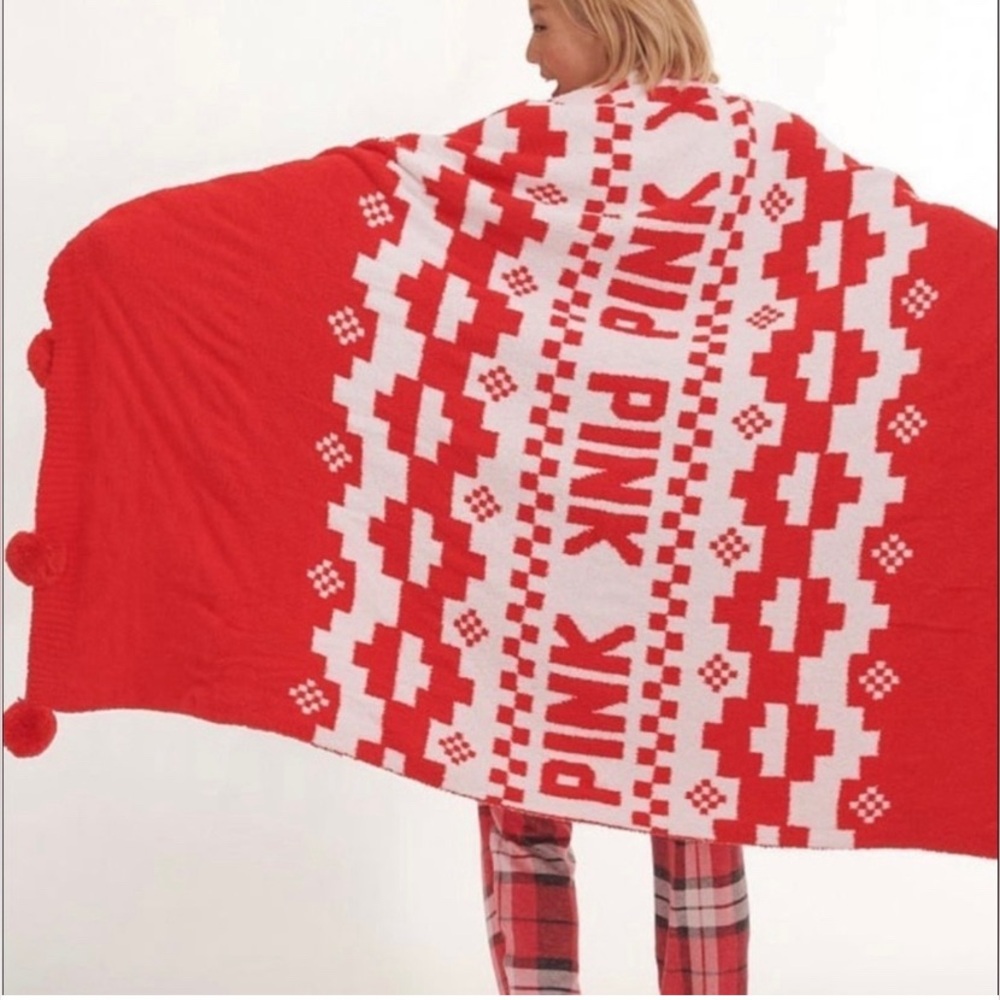 PINK Blanket Victoria Secret NEW Red and White